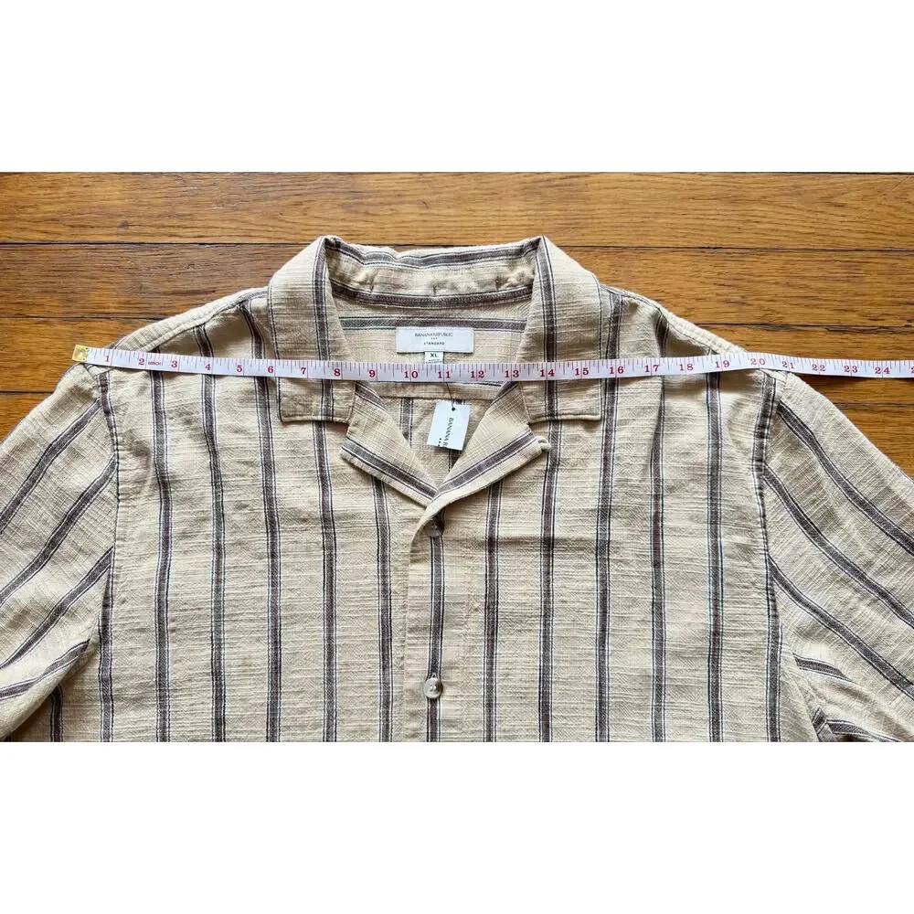 BANANA REPUBLIC Yellow Textured Striped Summer Button Down Shirt sz XL (NWT)